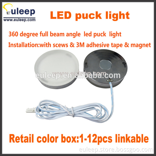 2W 3W 4W led puck light,led cabinet light, led under cabinet light, install by magnetic